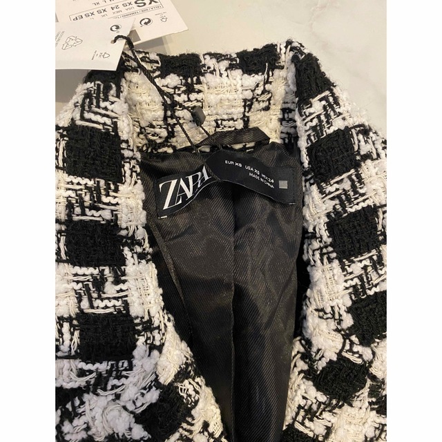 ZARA - ZARA ハウンドトゥース チェック ブレザー ツイード ジャケット