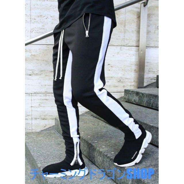 ジョガーパンツ M サイドライン 黒 メンズのパンツ(スラックス)の商品写真