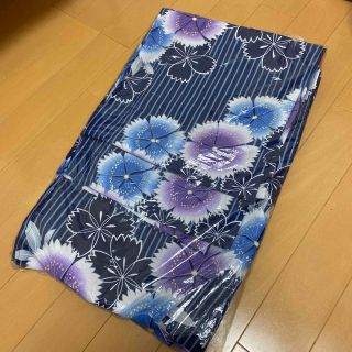 浴衣 青 紫 花柄 Lサイズ(浴衣)