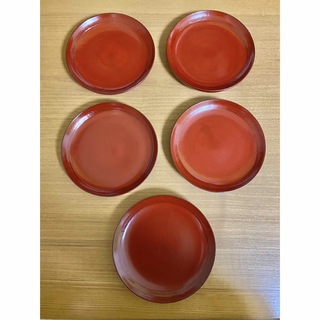 【美品】吟朱塗　木製漆器 銘々皿×5枚セット 茶道(食器)