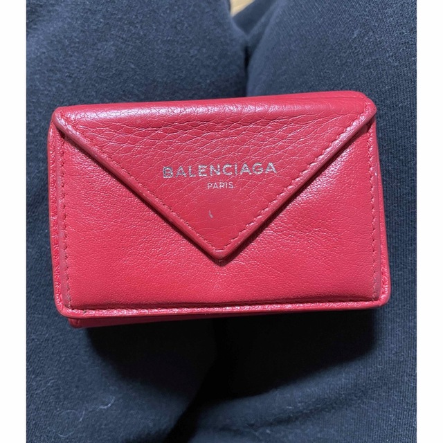 バレンシアガ ミニ財布 ペーパー ミニウォレット 三つ折り 小銭入れ付き　赤