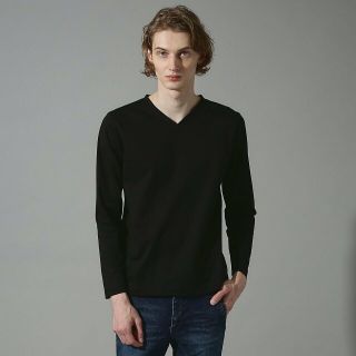 ゴーサンゴーイチプールオム(5351 POUR LES HOMMES)の【ブラック】トリコットストレッチ Vネック 長袖Tシャツ(その他)