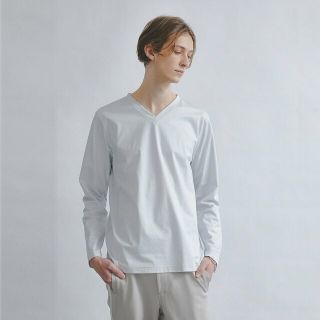 ゴーサンゴーイチプールオム(5351 POUR LES HOMMES)の【ライトグレー】トリコットストレッチ Vネック 長袖Tシャツ(その他)