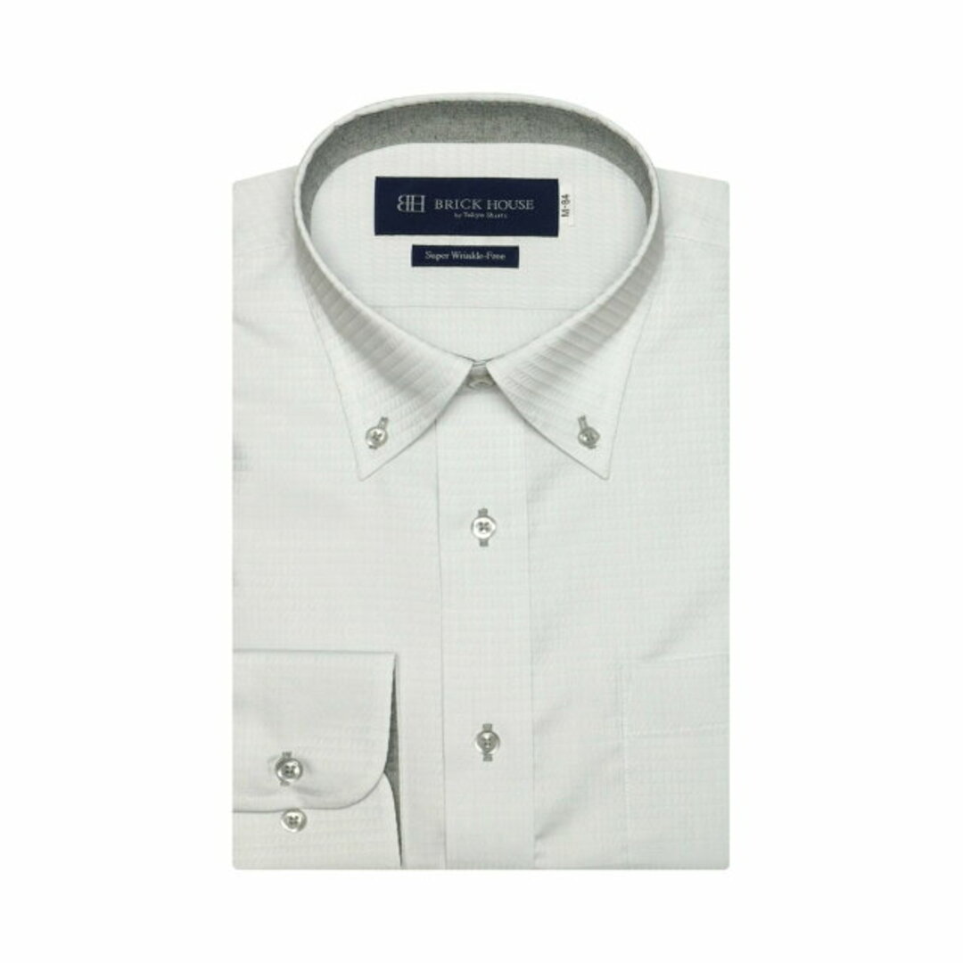 【グレー】(M)【超形態安定】 ボタンダウンカラー 長袖 形態安定 ワイシャツ