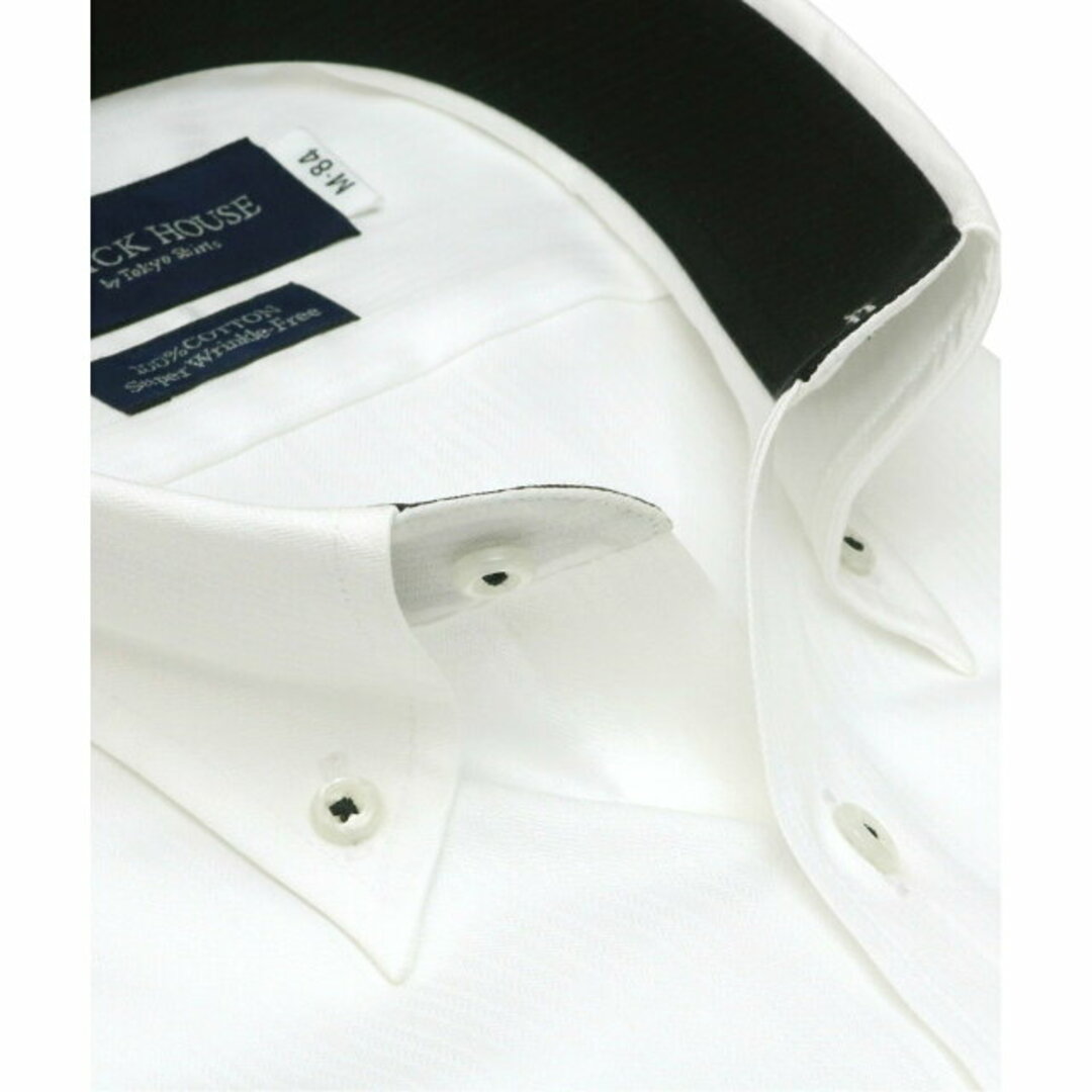 【ホワイト】(M)【超形態安定】 ボタンダウンカラー 長袖 形態安定 ワイシャツ 綿100% 1