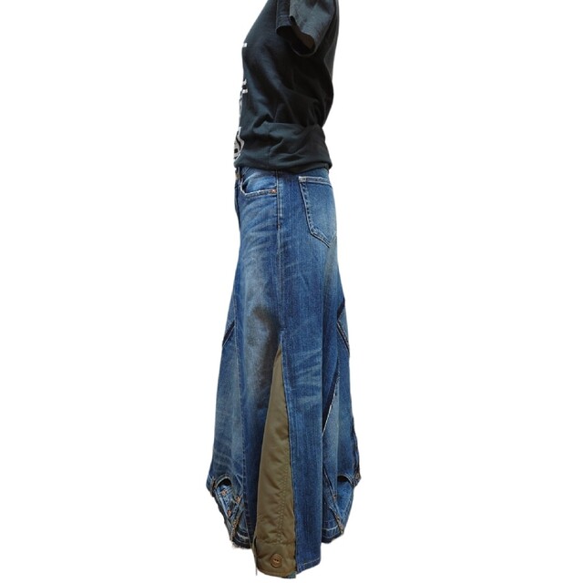 デニム ミリタリーMIX❤リメイクスカート レディースのスカート(ロングスカート)の商品写真