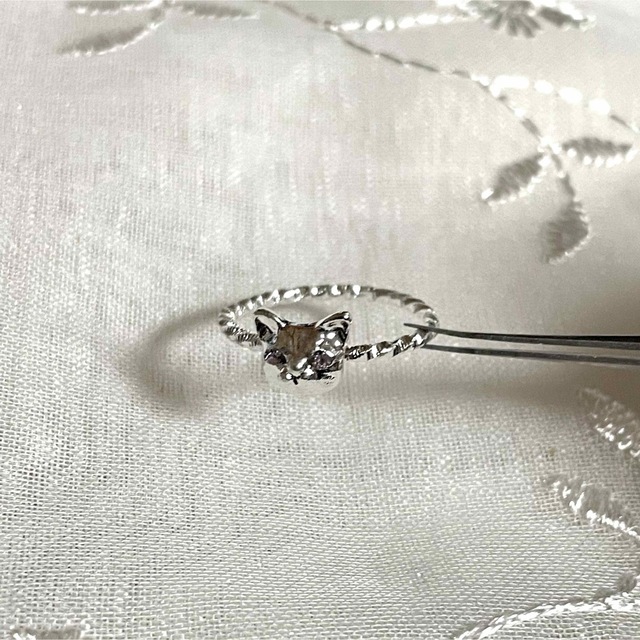 猫シルバーリング 指輪 ネコ 13号 アンティーク ラインストーン レディースのアクセサリー(リング(指輪))の商品写真