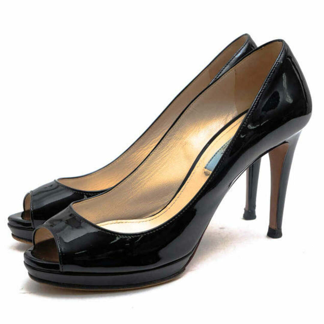 プラダ／PRADA パンプス シューズ 靴 レディース 女性 女性用エナメル パテント レザー 革 本革 ブラック 黒 オープントゥ ハイヒール  レザーソール | フリマアプリ ラクマ