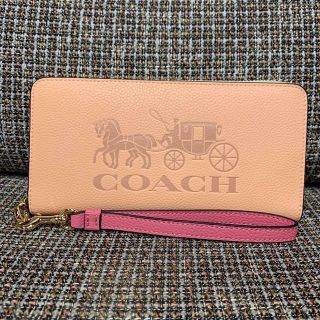 コーチ(COACH)のショプバ・箱１セット付き　5889  長財布　グリーン・ピンク　コーチ馬車(財布)