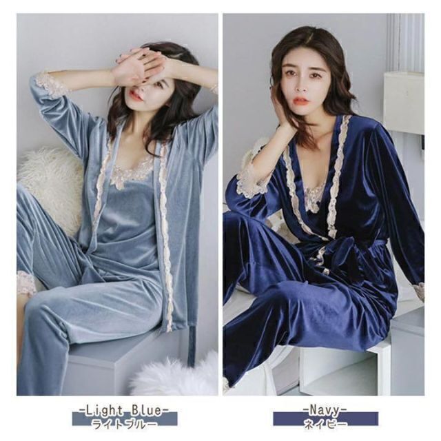 ♥️ルームウェア 最終値下げ!!♥️ ☆3点セット☆ ベロア パジャマ ガウンの通販 by island|ラクマ 最終値下げ*パジャマ3点セット