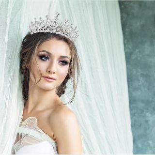 ティアラ シルバー クリスタル ウェディングヘアアクセサリー ヘッドドレス結婚式(ヘッドドレス/ドレス)