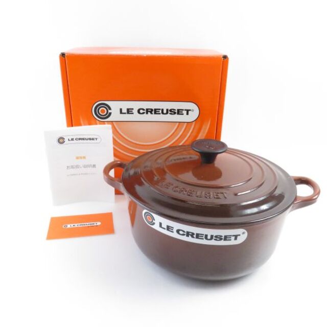 キッチン/食器未使用 Le Creuset ルクルーゼ ココットロンド 両手鍋 ブラウン 鋳物ホーロー 20cm 68631 チェスナッツ 茶 レア 廃盤 SU3638C