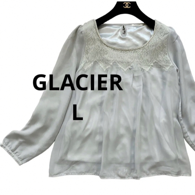 美品GLACIERグラシアペールグリーンレースパールシフォンブラウスL入学式 | フリマアプリ ラクマ