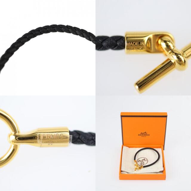 HERMES エルメス グレナン ブレスレット レザー ブラック ゴールド金具