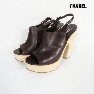 良品 綺麗 CHANEL レザー ココマーク スリングバック サボサンダル 38