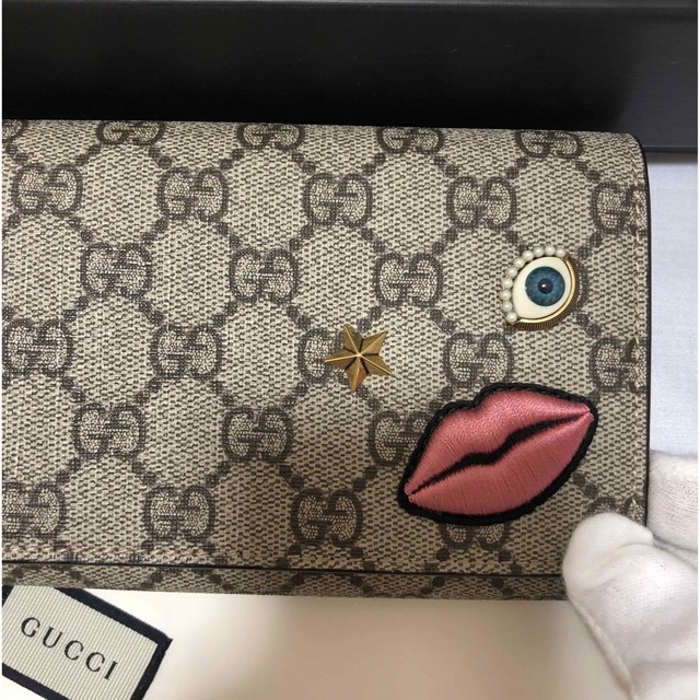 グッチ 長財布 希少 GGスプリームエンブロイダーレッドフェイス 刺繍