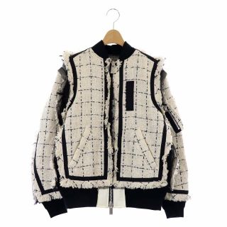 サカイ(sacai)のサカイ ツイード ドッキング MA-1 ジップアップブルゾン ジャケット 白 黒(ブルゾン)