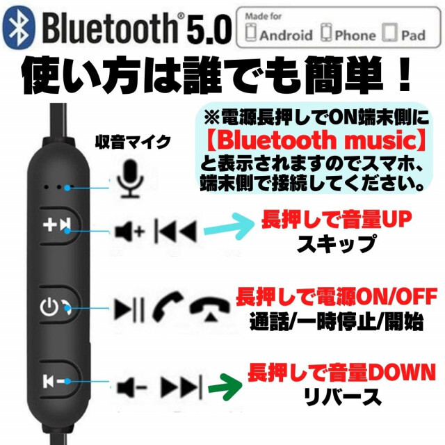 ワイヤレス イヤホン Bluetooth カナル 有線 iPhone ゲーミング スマホ/家電/カメラのオーディオ機器(ヘッドフォン/イヤフォン)の商品写真
