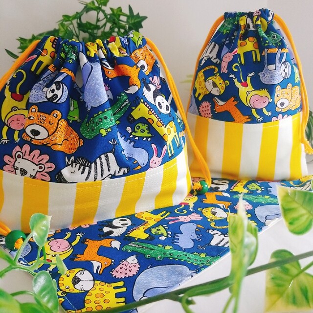 カラフル☆アニマル ランチョンマット お弁当袋 コップ袋 ハンドメイド