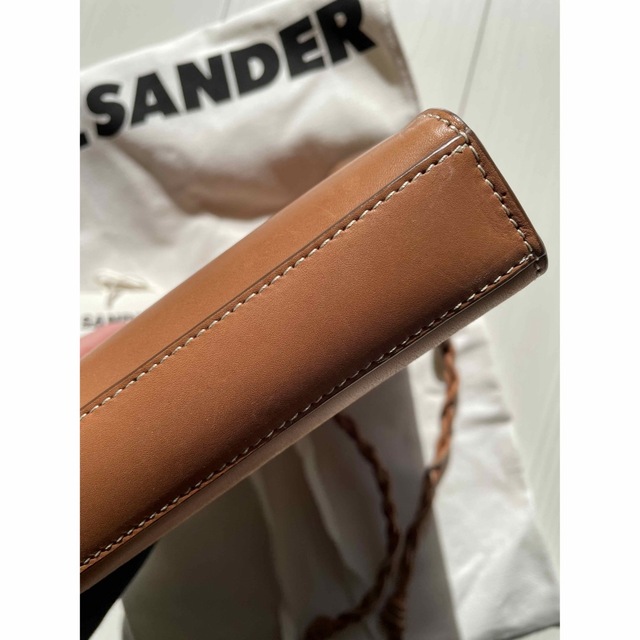 JIL SANDER.ジルサンダー.タングルショルダーバッグブラウンステッチ