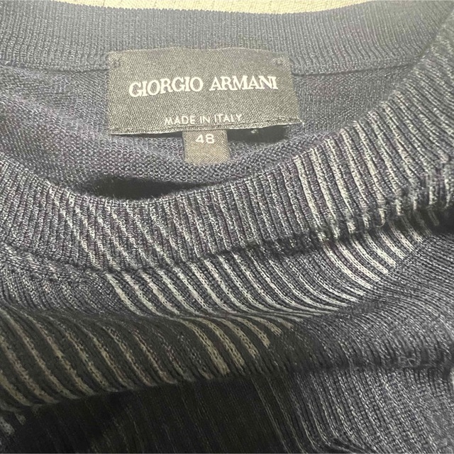 Giorgio Armani(ジョルジオアルマーニ)の【極美品】ジョルジオアルマーニ　ウール　ニットセーター　ネイビー　サイズM メンズのトップス(ニット/セーター)の商品写真