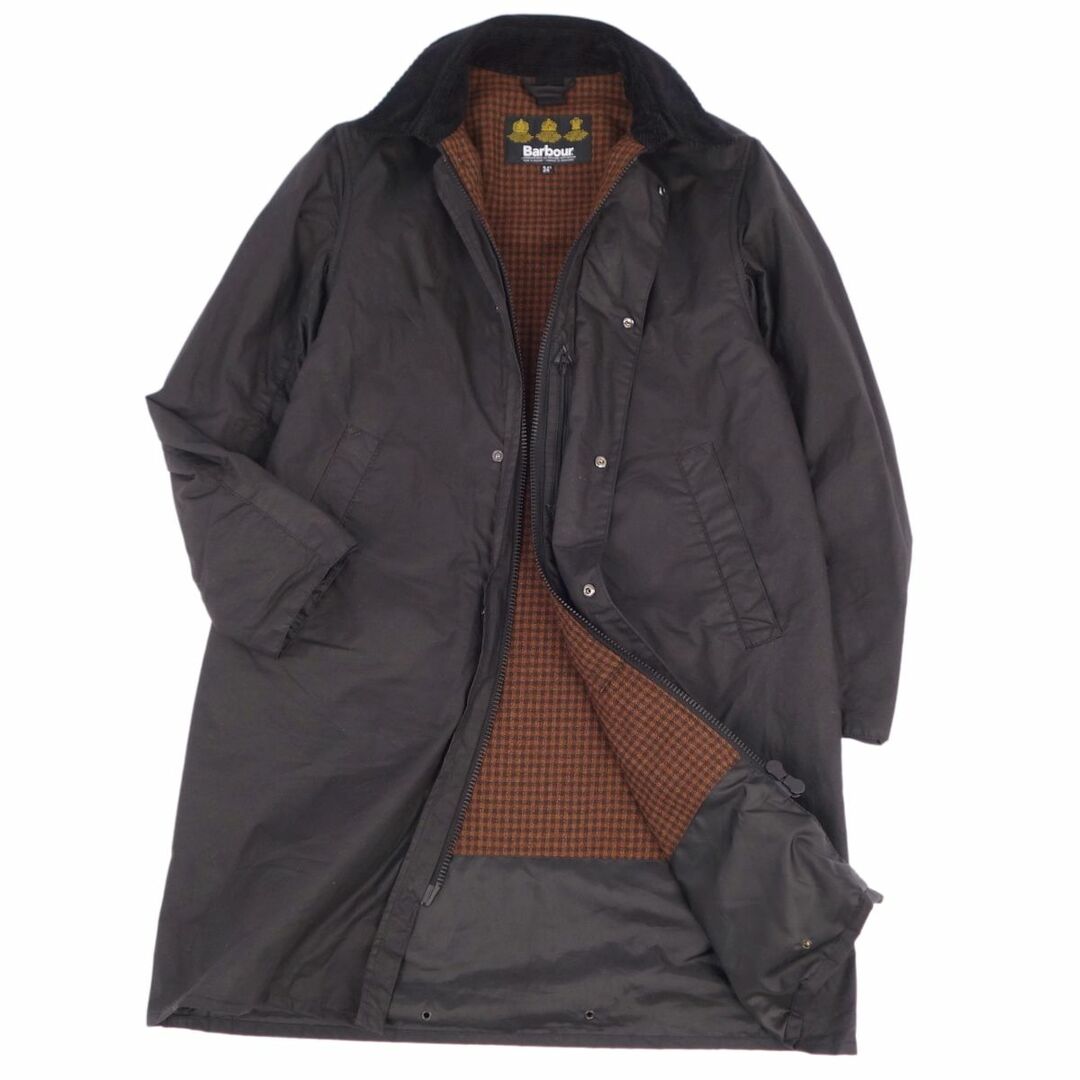 美品 バブアー オーラリー AURALEE×Barbour コート BORDER ステンカラーコート バルマカーンコート オイルドコート ジップアップ アウター メンズ 34(S相当) ブラック