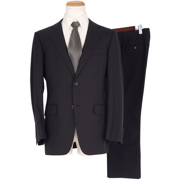 極美品 グッチ GUCCI セットアップ スーツ シングル テーラードジャケット スラックスパンツ 裏GGロゴ ウール メンズ 48(M相当) ブラック