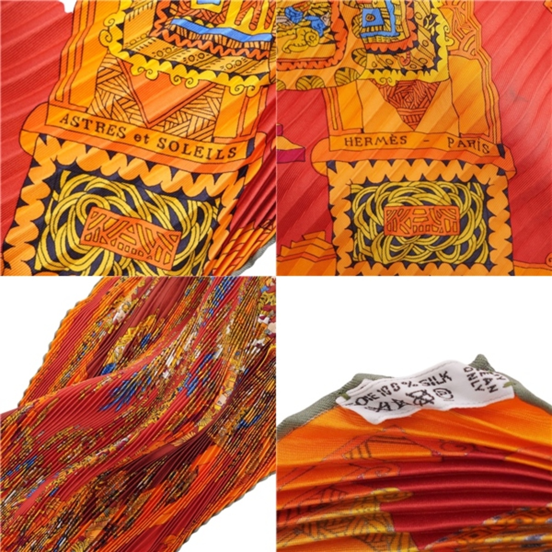 美品 エルメス HERMES スカーフ ストール プリーツ カレ プリセ ASTRES et SOLEILS 天体と太陽 レディース シルク 総柄 マルチカラー