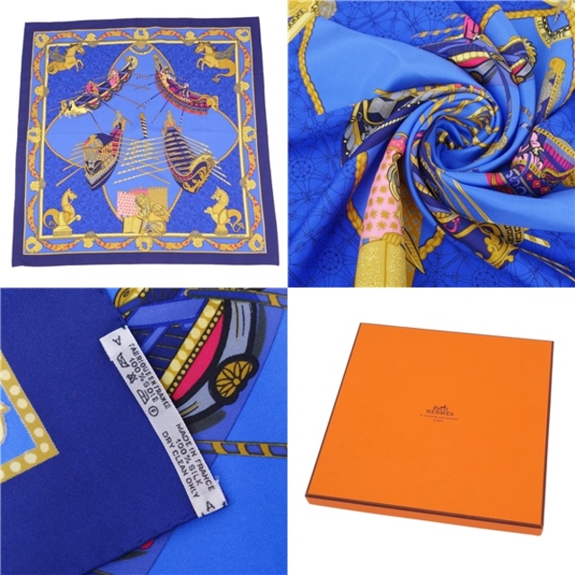 極美品 エルメス HERMES スカーフ カレ90 Les Bissone de Venise ヴェニスの船祭り シルク100% 総柄 レディース フランス製 マルチカラー