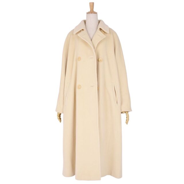 レーヨン美品 マックスマーラ Max Mara コート 白タグ ロングコート ダブルブレスト ウール カシミヤ アウター レディース JI38 USA4 FB36 GB6(M相当) アイボリー