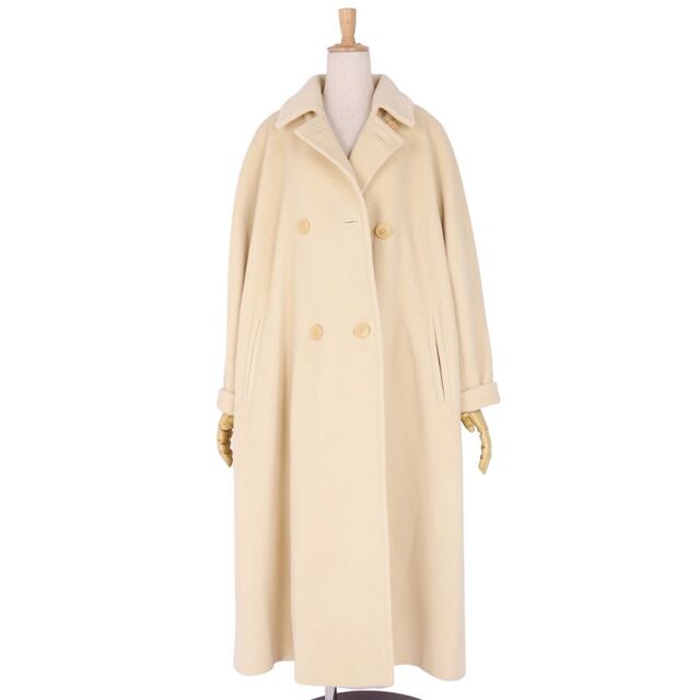 美品 マックスマーラ Max Mara コート 白タグ ロングコート ダブルブレスト ウール カシミヤ アウター レディース JI38 USA4 FB36 GB6(M相当) アイボリー