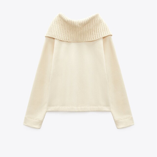 ZARA(ザラ)の【完売品】ZARA　コントラストスウェットシャツ　Sサイズ　エクリュ レディースのトップス(ニット/セーター)の商品写真