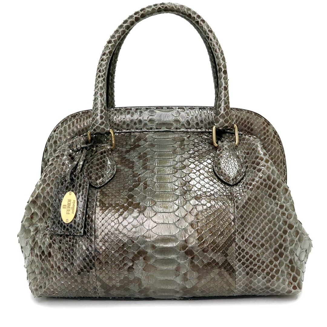 フェンディ セレリア ハンドバッグ パイソン エキゾチック レザー Oro vecchio オーロ ヴェッキオ カーキ 8BN127 FENDI（美品）