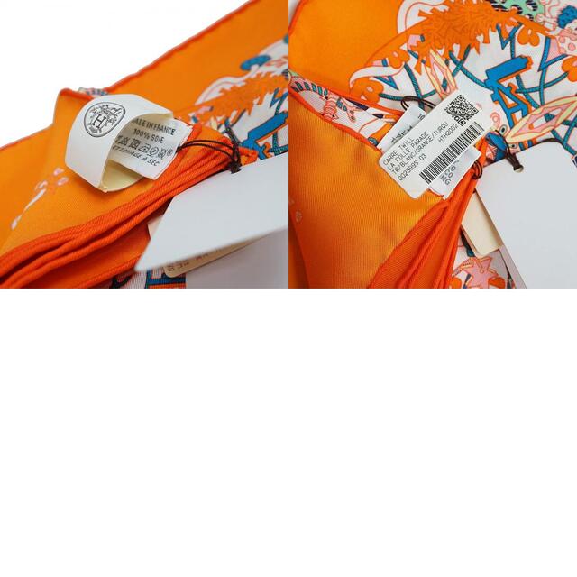 エルメス カレ 90 La Folle Parade ラ フォル パラード スカーフ シルク100％ ブラン オレンジ ターコイズ 箱付 HERMES（新品・未使用品）