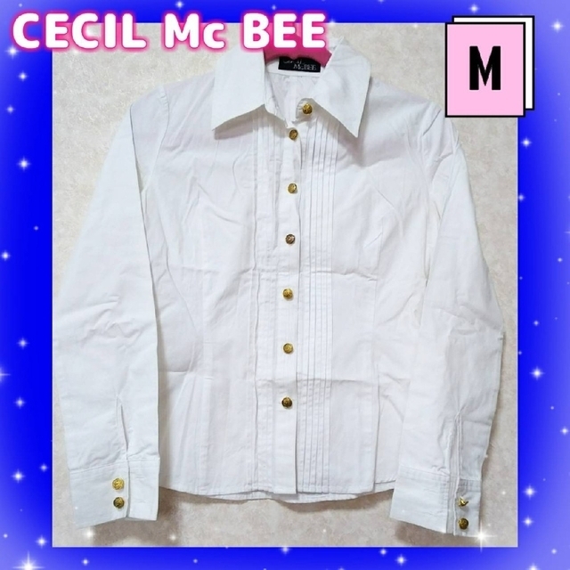 CECIL McBEE(セシルマクビー)のセシルマクビー　ゴールドボタン　白ブラウス　白シャツ　コットン　長袖　レディース レディースのトップス(シャツ/ブラウス(長袖/七分))の商品写真