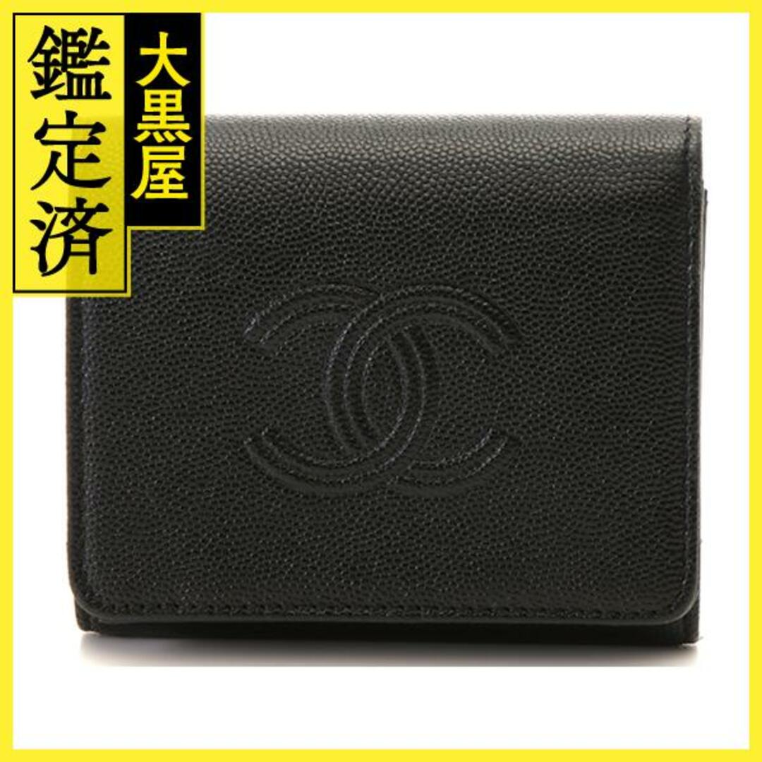 人気沸騰ブラドン CHANEL - ブラック【473】 三つ折り財布 コンパクト