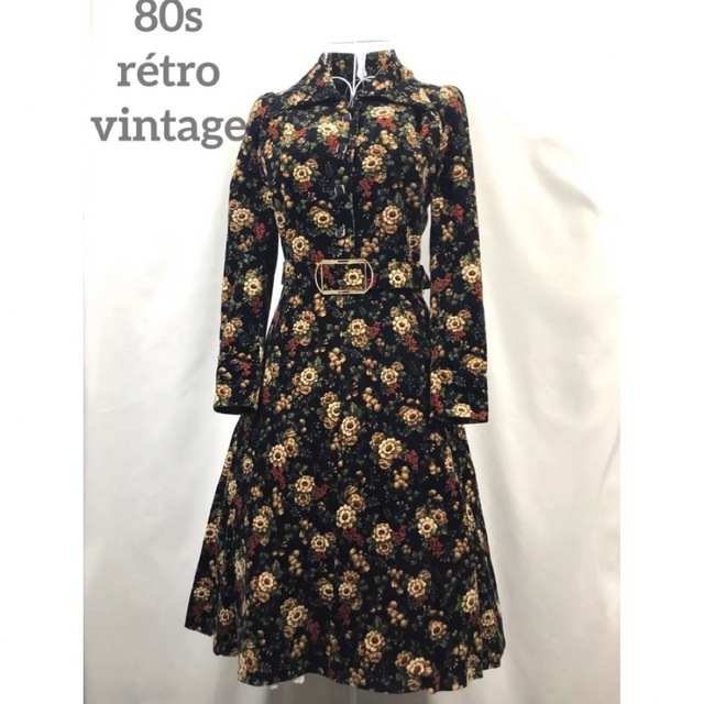 80s rétro vintage ベロア 花柄 ワンピース | フリマアプリ ラクマ