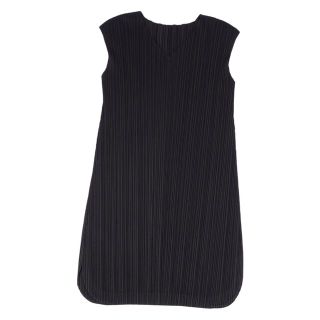 プリーツプリーズイッセイミヤケ(PLEATS PLEASE ISSEY MIYAKE)の美品 プリーツプリーズ イッセイミヤケ PLEATS PLEASE チュニック ブラウス ワンピース フレンチスリーブ プリーツ トップス レディース 3(L相当) ブラック(ひざ丈ワンピース)