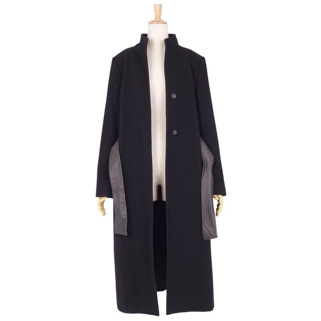 美品 ジルサンダー JIL SANDER コート ロングコート レザーベルト カシミヤ100％ アウター レディース 36(S相当) ブラック