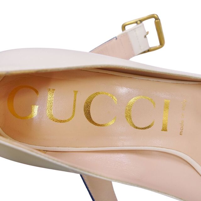 美品 グッチ GUCCI パンプス カーフレザー シェリーライン ストラップ シューズ 靴 37.5(24.5cm相当) ホワイト