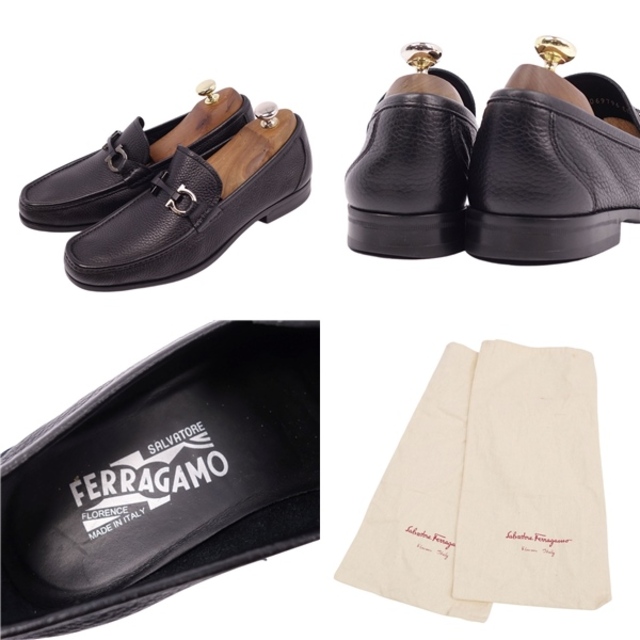 美品 サルヴァトーレ フェラガモ Salvatore Ferragamo ローファー ガンチーニ カーフレザー ビジネスシューズ 革靴 メンズ 7EEE(25cm相当) ブラック