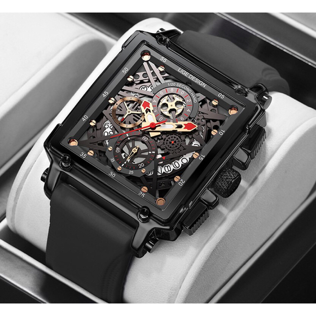 40×38センチ機能日本未入荷★新品★メンズデザイン腕時計！クロノグラフ 黒★セイコーファンに人気