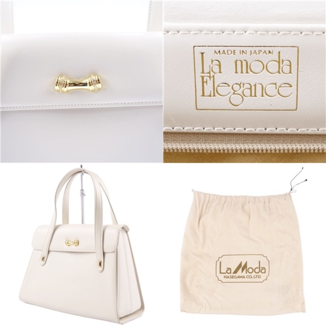 ラモーダエレガンス La moda Elegance バッグ ハンドバッグ ゴールド金具 カーフレザー カバン レディース ホワイト