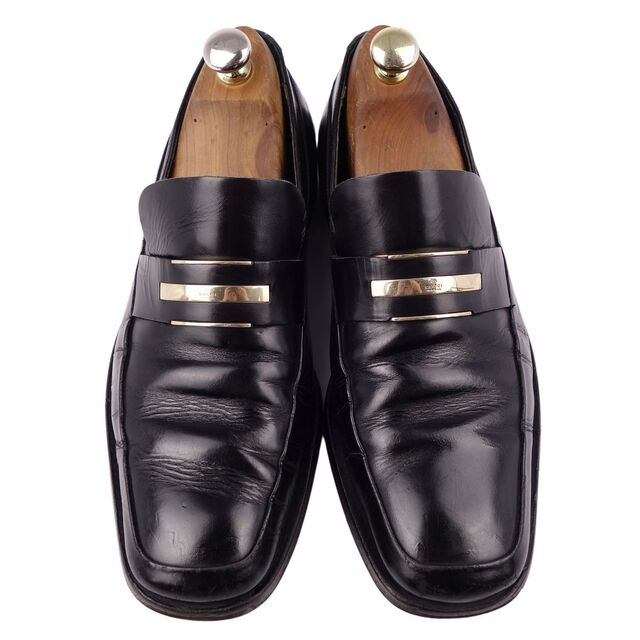 グッチ GUCCI ローファー ビジネスシューズ レザーシューズ スクエアトゥ ロゴ金具 カーフレザー 革靴 メンズ 42E(28cm相当) ブラック