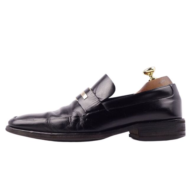 グッチ GUCCI ローファー ビジネスシューズ レザーシューズ スクエアトゥ ロゴ金具 カーフレザー 革靴 メンズ 42E(28cm相当) ブラック