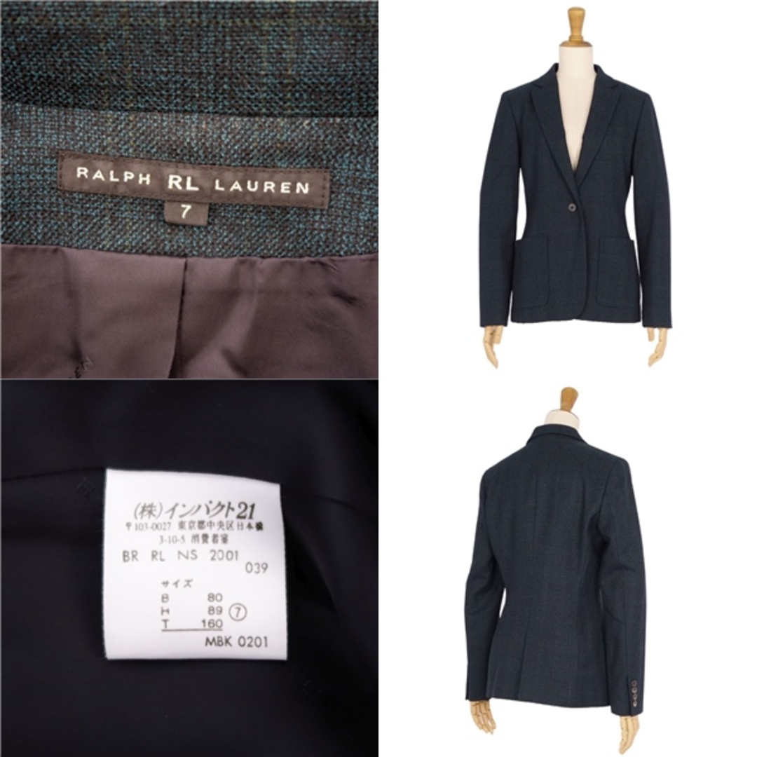 美品 ラルフローレン ブラックレーベル RALPH RL LAUREN ジャケット テーラードジャケット シングル チェック柄 ウール アウター  レディース 7(S相当) ブラック