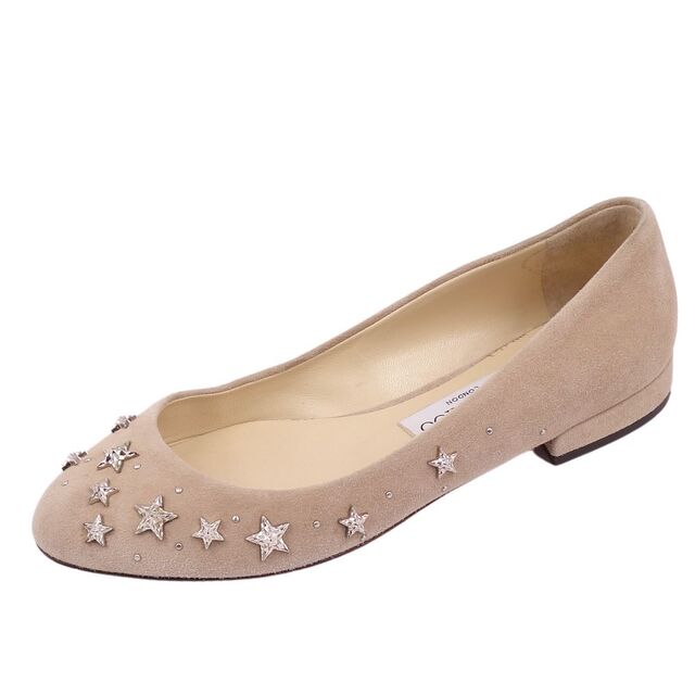 美品 ジミーチュウ JIMMY CHOO パンプス フラットパンプス スタッズ スウェードレザー ヒール シューズ 靴 レディース 36 1/2(23.5cm相当) ベージュ約235cm