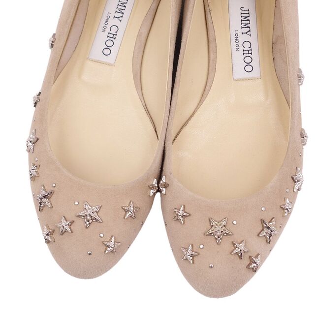 美品 ジミーチュウ JIMMY CHOO パンプス フラットパンプス スタッズ スウェードレザー ヒール シューズ 靴 レディース 36 1/2(23.5cm相当) ベージュ