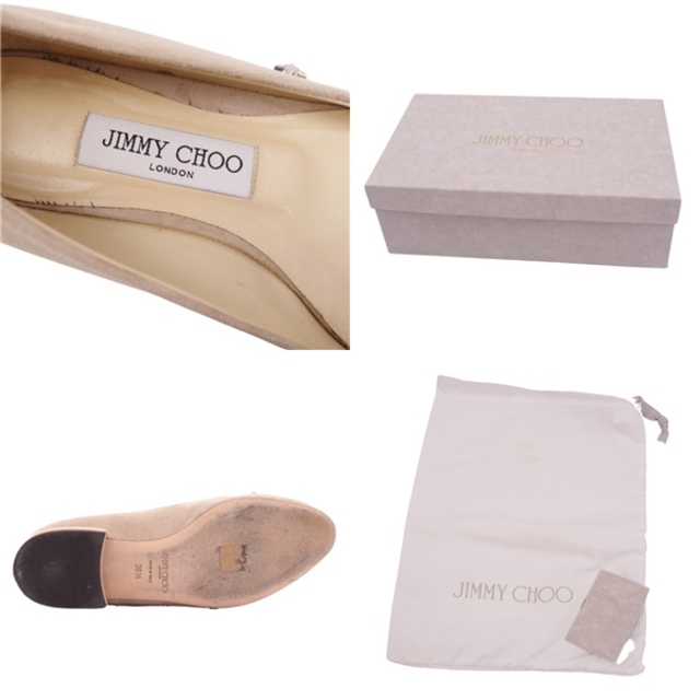 美品 ジミーチュウ JIMMY CHOO パンプス フラットパンプス スタッズ スウェードレザー ヒール シューズ 靴 レディース 36 1/2(23.5cm相当) ベージュ