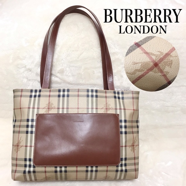 美品】BURBERRY LONDON PVCレザー トートバッグ ノバチェック-